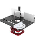 Universal Router Table Insert Plate With 51 Mm Stroke Lift Kit and Crank Handle Fits 64 To 66 Mm Motors showing adjustment features and smooth operation.