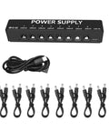 Eight Isolated Outputs Pedalboard Power Supply With Independent Short Circuit Protection, Ultra Compact Mini Size shown with cables