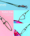 Stainless Steel Fishing Leaders Kit With Heavy Duty Swivels And Snap Connectors For Lures Bait Rig Or Hooks Nylon Coated Green