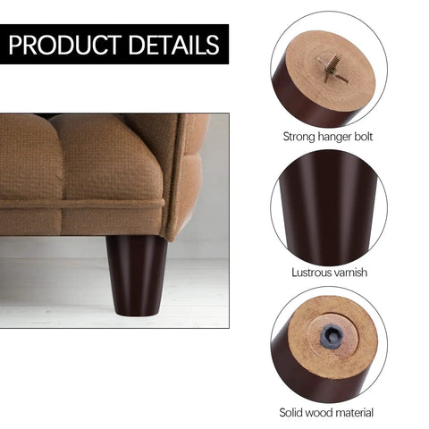 Eight Pieces 3 Inch Round Solid Wood Furniture Legs With M8 T Nuts Beefy Durable Couch Sofa Chair Replacement for Armchair Cabinet Dresser or Home DIY Projects Brown Finish shown in detail