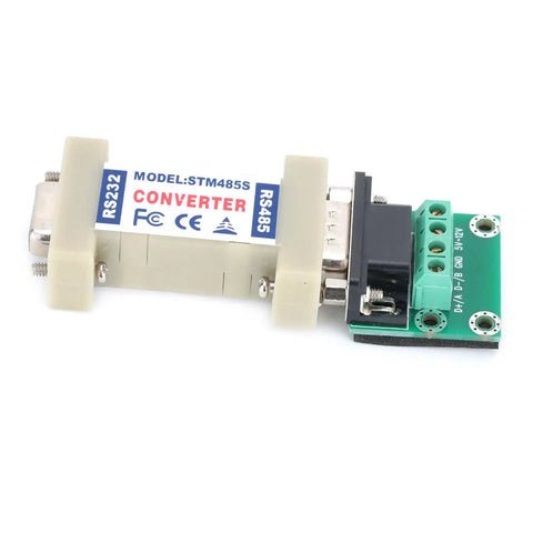 Top Shelf RS232 To RS485 Converter Adapter With Truly Passive Design, compact with green terminal for easy industrial connections.