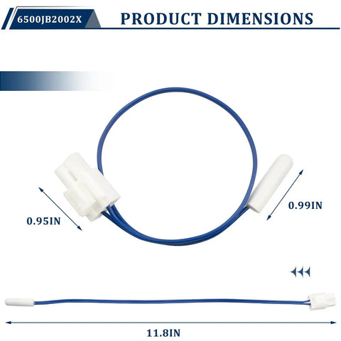 Refrigerator Ambient Temperature Sensor NTC Thermistor for LG LFC LFX LDCS LRSOS and Kenmore 795 Series, 11.8 in blue wire with white 2-pin plug