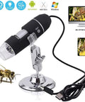 USB Digital Microscope 1600x Magnification With 8 LED Lights And Metal Stand Endoscope Camera For Windows Mac Android Plug And Play Phone Or Computer Compatible Driver Free HD CMOS Sensor, shown with bee inspection