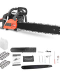 Powerful 62cc Gas Chainsaw With 20 Inch Bar For Real Tough Jobs Like Farm Clearing And Tree Trimming, 3.5 HP 2-Stroke Handheld Beast With Up To 12,000 RPM For Fast, Smooth Cuts displayed with accessories