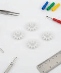 Kid Friendly PVDF Straight Tooth Gear Drive Wheel 2mm Bore 10T For DIY Projects STEM Learning Smooth Motion In Cars Classroom Or Home Tinkering Gear Kit Educational Hands On STEM Toy For Makers And Students, white gears with tools
