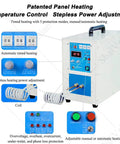 Image of Rock Solid Heavy Duty High Frequency Induction Heater For Metal Heat Treatment And Blacksmithing Projects with control panel and coil.