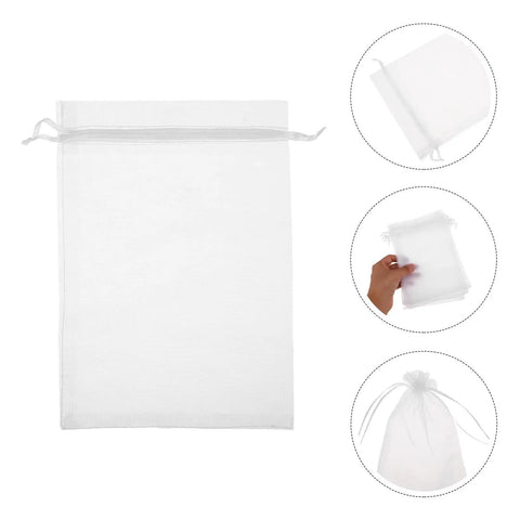 White Organza Drawstring Favor Bags Pack Of 100 Reusable Mesh Pouches For Wedding Candy Jewelry Makeup Gift Packaging And Party Supplies Ideal For Christmas Showers