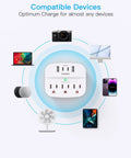 Compact Wall Outlet Extender With 3 AC Outlets And 4 USB Ports Featuring Built In Surge Protector showcasing compatible devices.