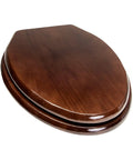 Elongated Toilet Seat In Traditional Oak Design With Polished Brass Hinges Dark Brown Stain Solid Oak Construction Built To Last