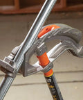 Aluminum Conduit Bender Full Assembly For 1/2-Inch EMT With Wide Foot Pedal in use, set for precise bends at various angles