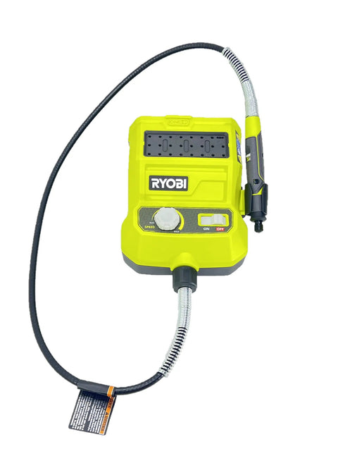 18V Battery Operated Multi Tool with Variable Speed Up to 34,000 RPM, 36 Inch Flexible Shaft, neon green body, bare tool.