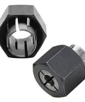 Two Pack 1/4 Inch And 1/2 Inch Router Collet Set Built To Work With 1613, 1613EVS, showing steel collets with hexagonal design.
