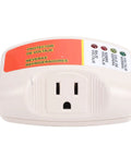 Heavy Duty Voltage Surge Protector For Home Appliances And Air Conditioners With A Durable Polycarbonate Body And Us Plug, top view showing indicator lights.
