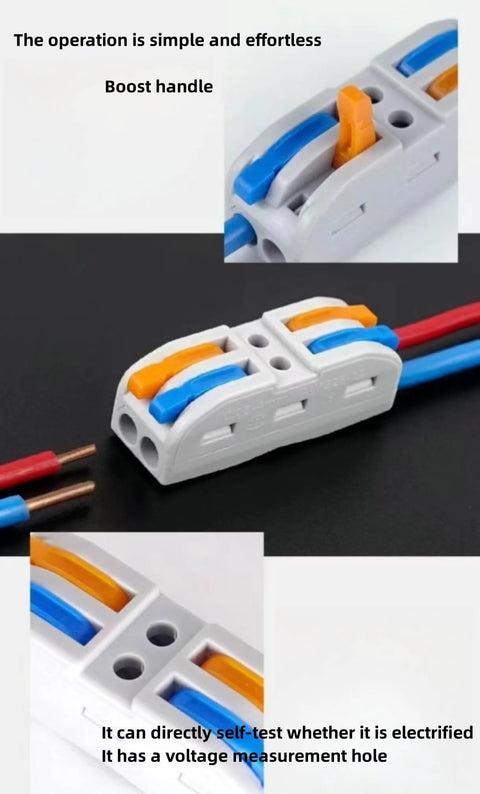 Close-up of 20 Pcs Lever Wire Connectors Push In Splice Block 2 In 2 Out Nylon PA66 Shell Tin Copper Conductors