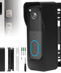 Adjustable Doorbell Mount For Blink Video Doorbell Camera 2nd Gen No Drill Adhesive Or Included Hardware Renters Friendly Easy To Install Anti Theft Bracket Black shown with installation tools and parts.
