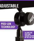 Close-up of posi-lok angle lock on keyboard stand tray accessory for 1 inch tubing fits gear with adjustable feature.