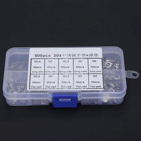 Lock Washers Assortment Kit With 5 Sizes M1.6 M2 M2.5 M3 M4 For Screws And Bolts, Anti Loosening, Leak Prevention, Surface Protection, Beefed Up Clamp Distribution, Heavy Duty Metal Washer Set For Tools And Hardware in plastic organizer box