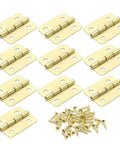 Solid 100 Piece Set Of Four Hole Gold Cabinet Door Hinges For Drawers Closets And Cupboards Slick Pivoting Leaves arranged with screws.