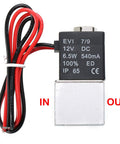 2 Way Normally Closed DC 12V Electric Solenoid Valve One Eighth Inch NPT For Air Water Gas And Liquid Applications Anodized Aluminum Body Built To Last High Flow Durable Control Valve with wires and labels