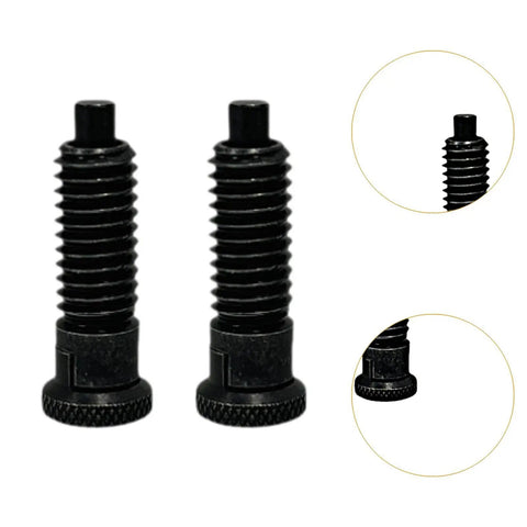 Heavy Duty Carbon Steel Spring Indexing Plunger And Self Locking Locating Pin Tough As Nails For Machinery Fixtures Precision Machined With No Sweat Setup And Bulletproof Reset Action 2 Pack close-up view of indexing plungers.