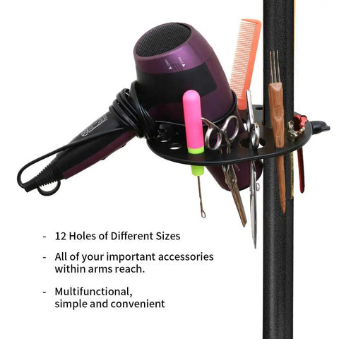55 Inch Heavy Duty Wig Head Stand With Pro Grade Adjustable Metal Tripod showing built-in tool tray with accessories