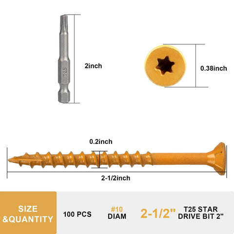 Tan Epoxy Coated Deck Screws Two And A Half Inch For Timber And Fencing Size Ten Wood Screws 100 Pack Built For Outdoors