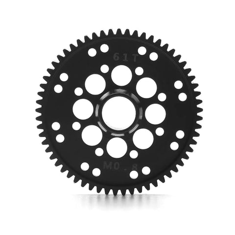 Beefed Up 61T 0.8M Hardened Steel Spur Gear For Arrma 1 By 10 Gorgon 4x2 Mega Monster Truck RC Car shown in black steel