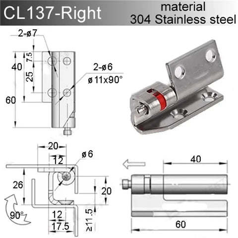 Heavy Duty Cabinet Door Hinges In 304 Stainless Steel For Reliable Switchgear Setup And Quick Diy Swaps Solid As A Rock With Rust Resistant Coating For Easy Install And All Day Smooth Action, showing dimensions.