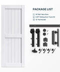 32 By 84 Inch White Barn Door With Five And A Half Foot Sliding Door Hardware Kit Included And Handle Solid Wood Covered With Waterproof PVC Surface Easy DIY Assembly And Install H Frame Fits Twenty Eight To Thirty Inch Wide Opening package contents