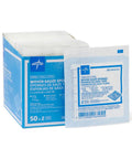 Heavy Duty Sterile Cotton Gauze Pads Bulk 100 Count Top Shelf Wound Dressings in cfold box with 8-ply sponges.