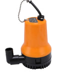 No Sweat Heavy Duty Submersible Bilge Pump With 45W Copper Motor And 1110 GPH Flow features an orange housing and removable filter.