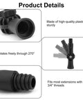 2 Pack Universal Joint Angle Adaptor For Telescoping Extension Poles, Beefy Heavy Duty Plastic, Universal Fit For High Reach Cleaning, Painting, Window Washing, And DIY Home Projects, Durable, Easy To Use. Black plastic adapter with 270° rotation and 3/4" threads
