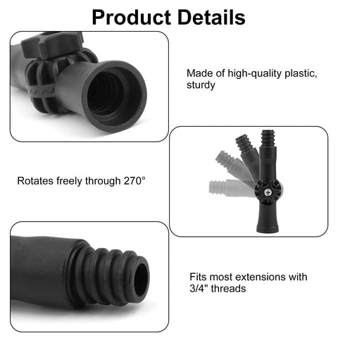 2 Pack Universal Joint Angle Adaptor For Telescoping Extension Poles, Beefy Heavy Duty Plastic, Universal Fit For High Reach Cleaning, Painting, Window Washing, And DIY Home Projects, Durable, Easy To Use. Black plastic adapter with 270° rotation and 3/4" threads