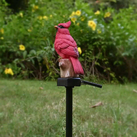 Red Bird Solar Light Garden Stake Figurine for Outdoor Yard Decor Memorial Glow at Night with cardinal atop black pole
