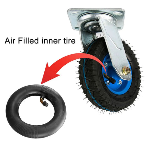 Heavy Duty Rubber Swivel Caster Wheels 6 8 10 Inch Pneumatic showing air filled inner tire and reinforced steel hub.