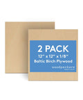 Baltic Birch plywood sheets, 12x12x1/8 in, 2-pack, Woodpeckers brand label on front