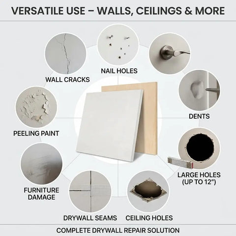 Image showing features of 34 Piece Drywall Repair Kit For Large Holes And Cracks That Wont Break The Bank Includes 12x12 Inch Patch Saw.