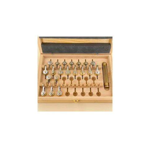 Professional 20 Movement Watch Mainspring Winder Kit With Wooden Storage Case, showing organized 20-piece set in wooden box