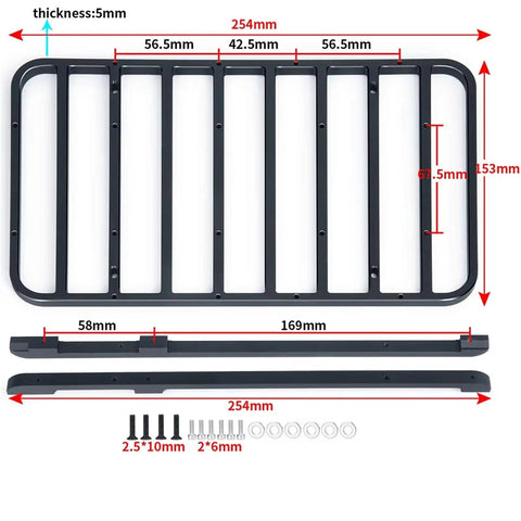 Heavy Duty Aluminum Roof And Luggage Rack Compatible With 1/10 Scale Rc Crawler Trx4 Bronco, 254mm deck plate with hardware.