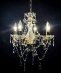 Antique Gold Crystal Chandelier 4 Light Modern Mini Pendant Style Lighting Fixture For Dining Room Living Room Kitchen Hallway