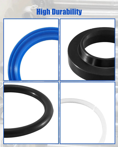 Hydraulic Cylinder Seal Rebuild Kit For 2-Post Lifts, Leak-Proof Seals, high-load capacity, black and blue seals close-up