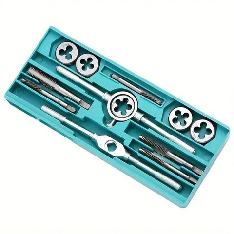 Dope 12 Piece Metric Tap And Die Set M3 To M12 For Bolt Nut Repair With Reamers Straight Thread Plugs Alloy Steel Cutting Tools For Rusty Stripped Threads Restoration Kit in tray