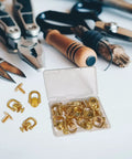 12 Pack D Ring Stud Rivets With Gold Ball Heads For DIY Wallets, Belts, Collars, Handbags, Shoes, And Other Leather Craft Projects, Durable Tin Alloy Hardware For Easy Upgrades And Keep Your Gear Looking Sharp, gold D ring studs in plastic case