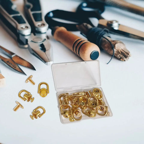 12 Pack D Ring Stud Rivets With Gold Ball Heads For DIY Wallets, Belts, Collars, Handbags, Shoes, And Other Leather Craft Projects, Durable Tin Alloy Hardware For Easy Upgrades And Keep Your Gear Looking Sharp, gold D ring studs in plastic case