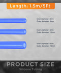 Dmiotech 3Pcs Blue Silicone Vacuum Hose Kit For Autos With 1/8 Inch 5/32 Inch And 5/16 Inch Inner Diameters, High Pressure Tubing Line Up To 130 PSI Max Rated For Air And Water Flow In Engines, Not For Fuel Or Oil, Ultimate Car Tune-Up Gear. Blue silicone tubing size chart, 1.5m length