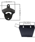 Heavy Wall Mounted Beer Bottle Opener With Slick Stainless Steel Cap Catcher Bucket Rustproof Black Cast Iron Finish dimensions and features.
