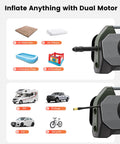 Vortex S7 Cordless Tire Inflator inflating air mattress, RV, and bike with 160 PSI dual motor, olive green portable compressor