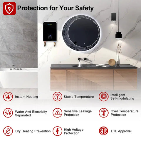 High Flow Tankless Water Heater 5.5kW 240V For Point Of Use Instant Hot Water Self Modulating Digital Display With Overheating Protection