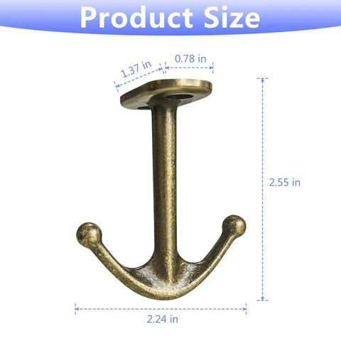 Two Prong Ceiling Hooks Set In Bronze Finish, Heavy Duty Zinc Alloy Construction with size dimensions shown.