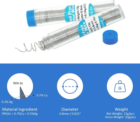 Lead-Free Solder Flux Wire With Rosin Core 0.8mm Diameter Tin Solder For Electronics, shown in clear spools with lids